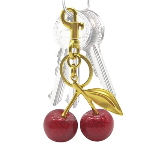 Llavero de cereza de cristal – Colgante con bolsa de fruta, elegante adorno con colgante, elemento decorativo brillante para colgar | Bolsa Mochila Decoración del vehículo para regalos Estilo de
