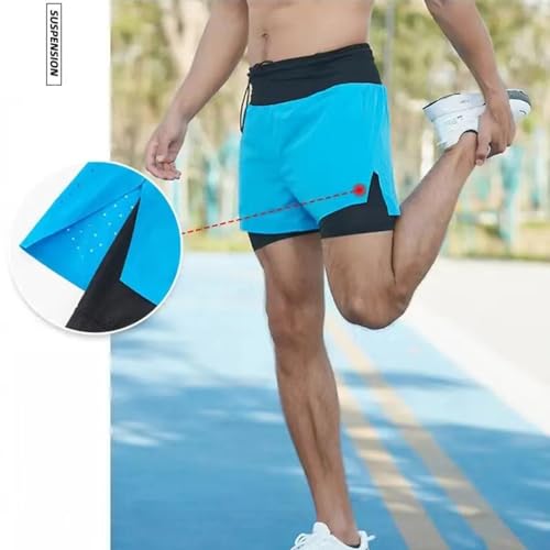 Pantalones Cortos de Gimnasio 2 en 1 para Hombre, Transpirables, Secado Rápido, Running Gimnasio Jog