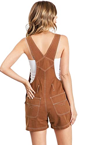 Revolt by Palomares Women's Juniors Vintage Twill/Denim Short Overalls (S, Deep Navy)