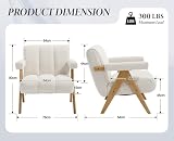 DAYALANE fotel z podłokietnikami, fotel typu Lounge Chair wykonany z sznyclu, nowoczesny fotel z drewnianymi nogami do salonu, sypialni, pokoju wypoczynkowego, kolor owsiankowy