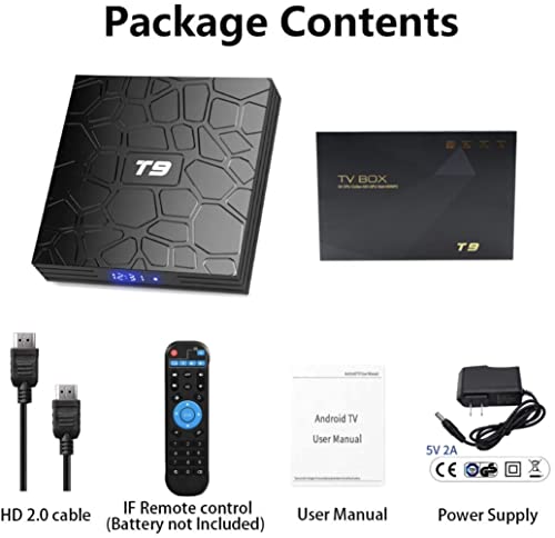 Android TV Box 9.0, Android Box 4GB DDR3 RAM 32GB ROM RK3318 BT4.0 Quad-Core Cortex-A53 64 Bits Support Dual WiFi 2.4G/5G 3D Ultra HD 4K