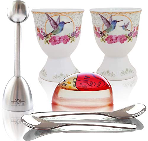 Nobleegg Complete Egg Cracker Topper Set | Unique Egg Cups For Soft Boiled Eggs, Egg Timer Pro, True 18/10 Egg Spoons, Egg Topper, Stylish Gift/Storage Box #TOP4