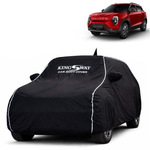Image of KINGSWAY Super Waterproof Car Cover Only with Mahindra XUV 3XO EV (Year 2026 Onwards - All Model) | Mirror and Antenna Pockets | All Weather Car Body Cover with Silver Piping | Black
