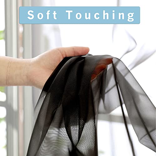 Image of OWENIE Short Sheer Curtains 30 Inches 2 Panels Set, Kitchen Tiers Light Filtering Rod Pocket Cafe Curtains for Bathroom Small Half Window, 42 in W x 30 in L, Black