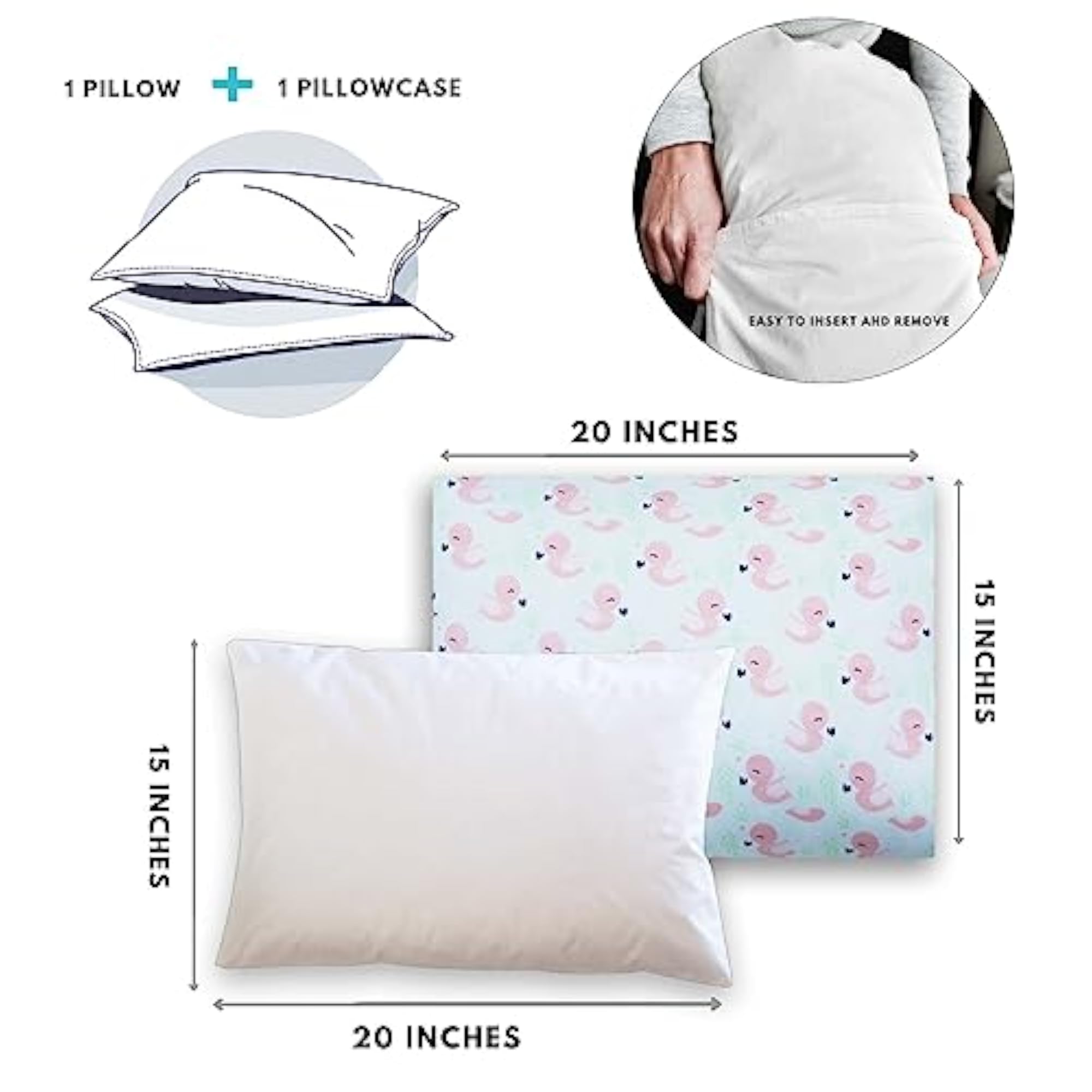 Toddler Pillow with 100% Cotton Removable Cover
