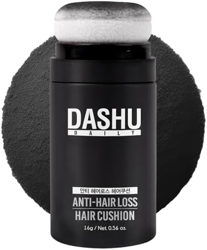 DASHU Hair Fibers for Thinning Hair 0.56oz - Korean Hair Cushion Waterproof, Bald Spot Cover Up for Men, Gray Hair Coverage Root Concealer, Hairline Powder, Hair Loss Concealer, Black
