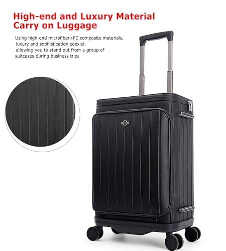 feilario 20in Luxury Hardshell Carry-On Luggage, Microfiber PC Spinner Wheels Airline-Approved Suitcase with TSA-Approved Lock for Effortless Travel (Black)2