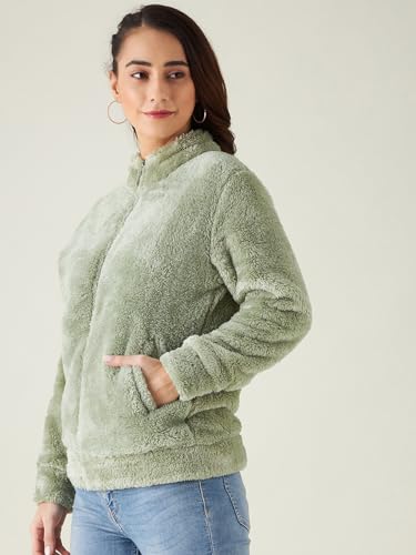 Image of Modeve Women Solid Full Sleeve Fur Standard Length Jacket For Winter