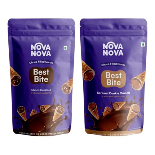 Image of NOVANOVA Best Bite Choco Filled Cones | Choco Hazelnut & Cookie Buttercream - Assorted Pack Of 2| 100% Eggless | No Added Preservatives (100 Gram)