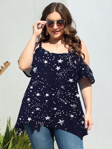 Image of LARACE Cold Shoulder Tops for Womens Summer Clothes Spaghetti Strape Tunic Oversized Shirts Asymmetrical Plus Size Blouse