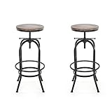  IKAYAA Tabouret de bar (Lot de 2) rotatif à 360° réglage en hauteur Chaise de Bar, Tabouret de Cuisine en pin et métal