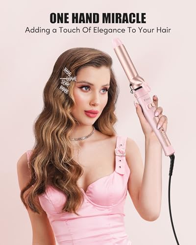 4 in 1 Interchangeable Curling Iron & Thermal Brush Set for Hair Styling, with Instant Heat and 410°F Temperature, Pink