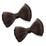 1 Pair Synthetic Hair Bow Barrettes, Elegant Wig Hair bowknot with Metal Duckbill Clip, Synthetic Thick Curly Extension for Women Curly Chignon Ponytail Bun Style Hair Accessories (Black Brown)