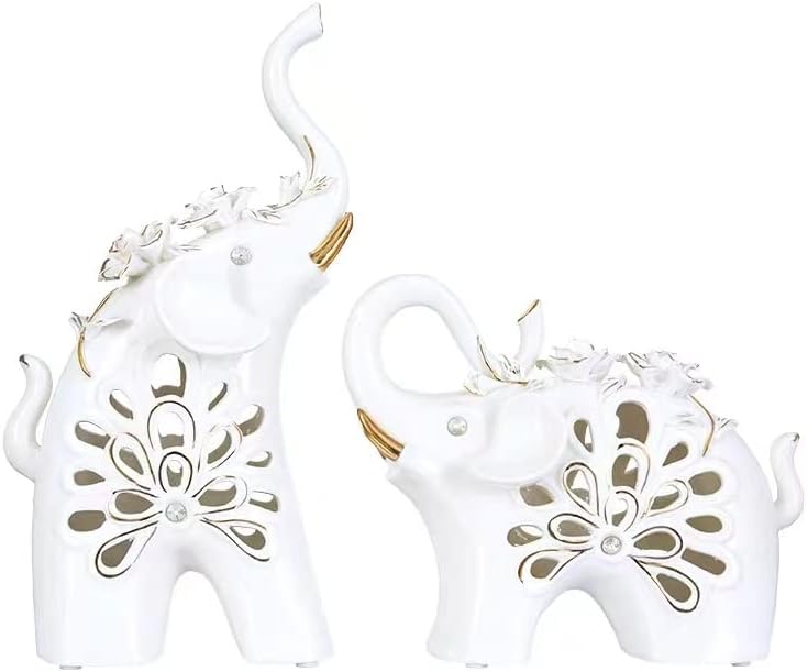 Creativo simple blanco Feng Shui un par de estatuas y figuras de elefante hueco a mano, adornos de decoración tallada para decoración del hogar,