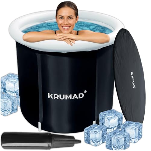 KRUMAD Eistonne 320 L – Faltbare Badewanne Erwachsene – Outdoor Kaltbad Wanne mit Pumpe, Abdeckung, Ventil & Stützrohren – Robuste PVC Eiswanne für Regeneration, Erholung & Kältetherapie