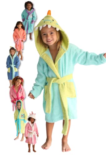 LEBENGOOD - Albornoz Niñas Algodón: Niña, 100% Algodón OEKO-TEX® - 2 Bolsillos, Cinturón, Capucha, Albornoces Felpa muy suave con bordados para niñas (2-4, Reptor)