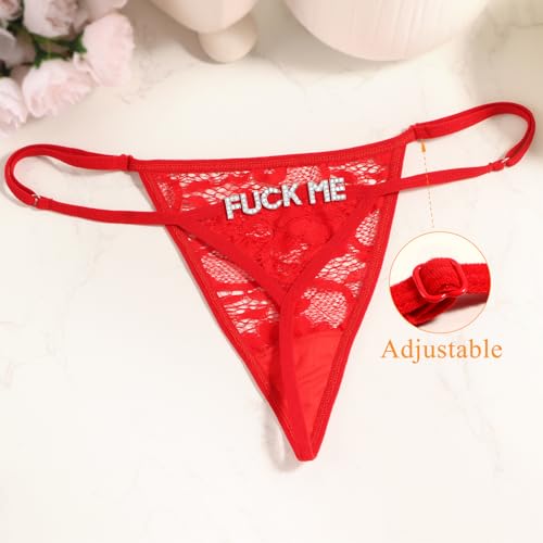 Image of Sexy Underwear for Women, Lace Thongs with Sparkling Letter Charms, Fun and Flirty Panties for Women Sexy