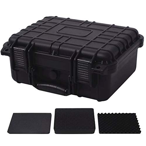 BLUECC Hard Case with Foam Black Waterproof Protective Equipment Case Box (Black,10.6