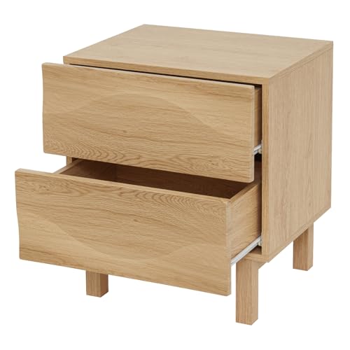 Awhtixbo Nachttisch aus Massivholz, Nachtschrank mit 2 gewellten Schubladen & geriffelten Paneelen, Boho Nachtkommode für Boxspringbett (48x40x55cm),...