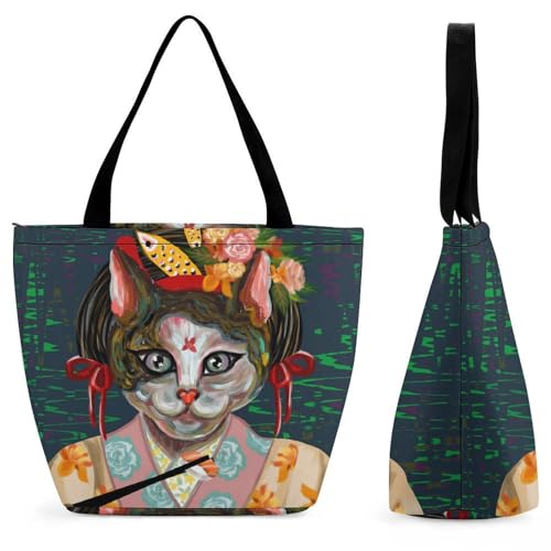 Sac à main chat japonais pour femme et cabas de shopping bandoulière 28.5x18x32.5cm