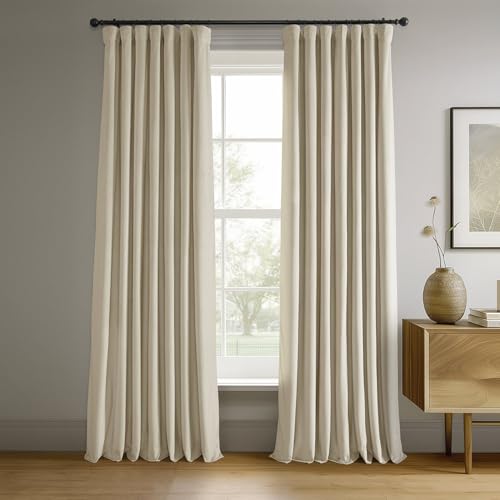 HPD Half Price Drapes Signature Velvet Thermal Blackout Curtains for Living Room 120 Inch Long (1 Panel) Rod Pocket Insulated Blackout Curtains for Bedroom Window Curtains, 50W x 120L, Alabaster Beige