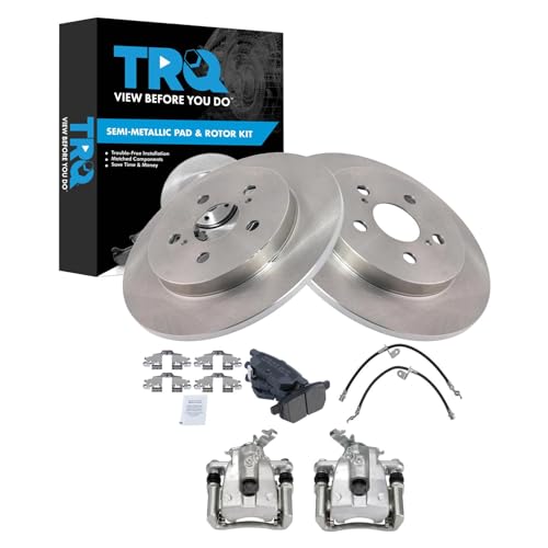 Image of TRQ Rear Brake Pad and Rotor Set Semi Metallic Rotors Calipers Compatible with 2009-2010 Pontiac Vibe 2009-2019 Toyota Corolla 2009-2011 Matrix