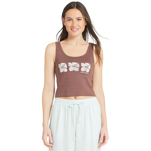 Billabong Womens Regular Fit Premium Soft Cotton Graphic Tank Top Bark Brown Medium