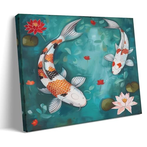 Toile poisson rouge DEBAOKA aquarelle 60x90cm encadrée