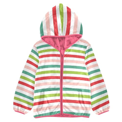 OTVEE Christmas Stripe Colored Kids Hoodie Jacket Fall Spring Full Zip Warm Outwear Coat