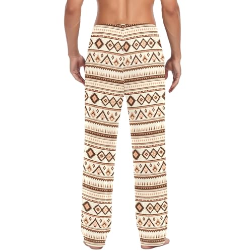 Mens Cotton Pajama Pants Sleep Lounge Pj Bottoms Sleepwear with Pockets Drawstring S Kashgar Aztec Geometry3