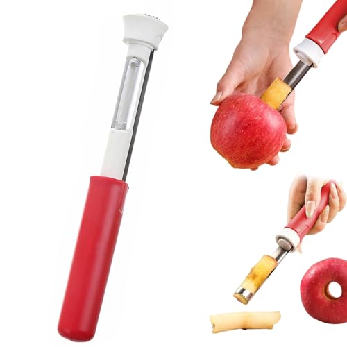 2-in-1 Stainless Steel Apple Corer and Peeler, Red, Plastic Handle, Fruit Corer Peeler Tool