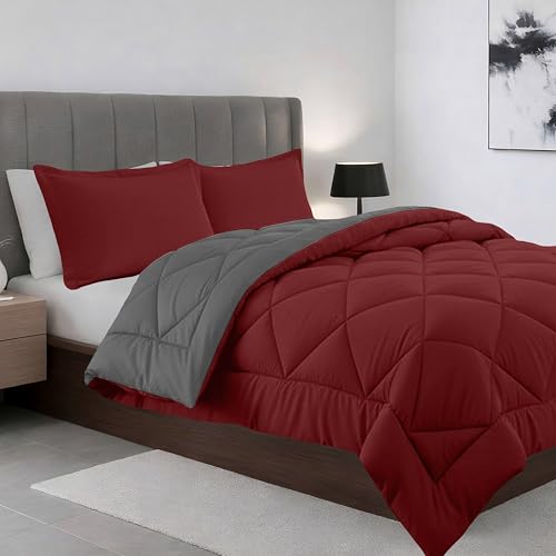 Juego de edredón reversible 3 piezas Elegant Comfort King plumón de ganso gris 2