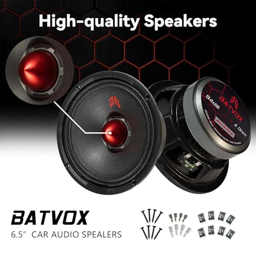 Image of MX65E2 Loudspeaker 6.5 Inch Midrange 480 Watts 4 Ohms Red Bullet, Premium Quality Audio Door Speakers for Car or Truck Stereo Sound System, Black (2 Speakers)
