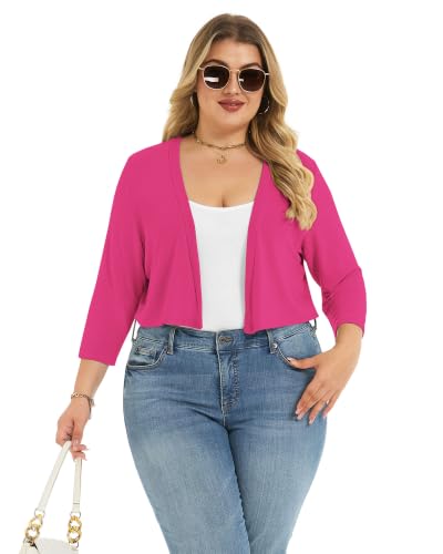 Image of Plus Size Shrugs for Women 3 /4 Sleeve Cropped Cardigan Knit Sweaters Open Front Bolero 2026