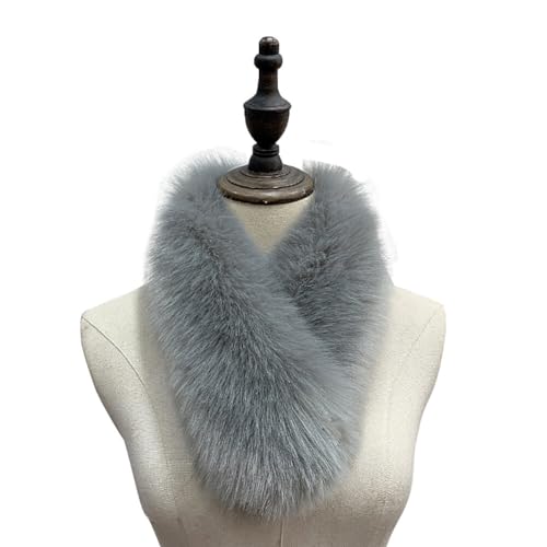 ikasus Fluffy Women Faux Fur Scarf - Long Winter Neck Warmer - Like Real Fur Collar for Winter Party Clothing Accessories, Grey2