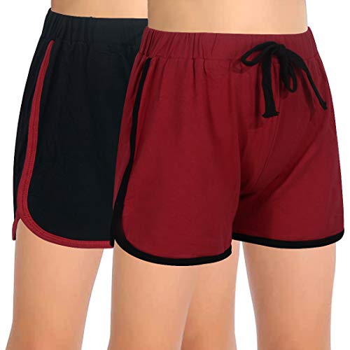 GORLYA 2 Pack Girl's Active Wear Play up Workout Gym Athletic Sport Running Casual Dolphin Shorts (GOR1044, 6-7Y, Wine Red)