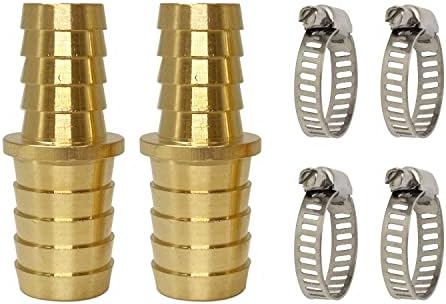 Brass Barb Reducer Fittings, LIONMAX 1'' to 3/4'' Barb Hose ID, Hose Barb Splicer Mender, with 4 Hose Clamps, for Air/Water/Fuel, (2 PCS)