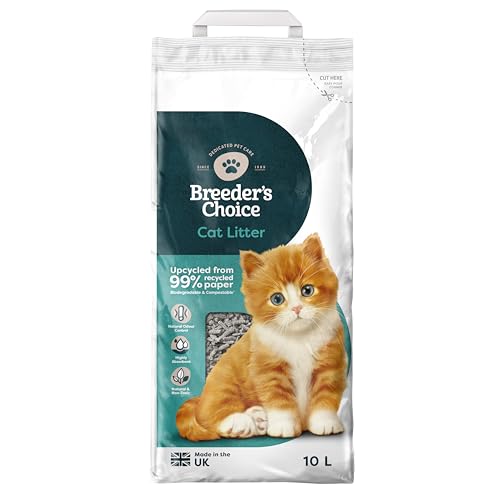 Breeders Choice (Breeder Celect) All-Natural Cat Litter (10L) 99% Recycled Paper Highly Absorbent Kitten Cat Litter/Bedding Excellent Odour Control Non-Clumping Biodegradable & Compostable