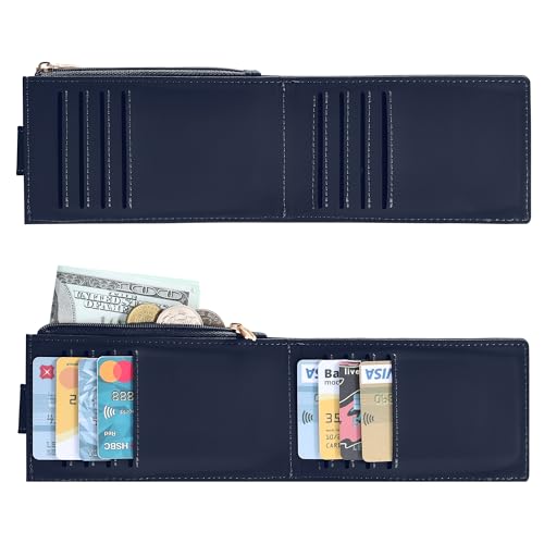 Image of Chelmon Womens Wallet Slim RFID Blocking Bifold Multi Card Case Wallet with Zipper Pocket (Navy Blue)