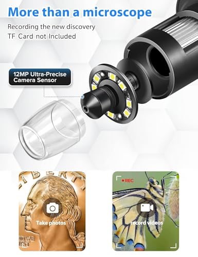 Image of 7'' Digital Microscope 1200X, 12MP 1080P Photo /Video Microscope for Adults Soldering Coins,Metal Stand,Wired Remote,10 LED Fill Lights,PC View,Windows /Mac - Black