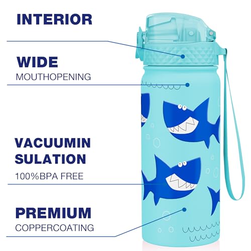 GOPPUS 550ml/18oz Kids Insulated Water Bottle with Straw Cute Double Wall Stainless Steel Child's Small Flask Vacuum Insulated Steel Metal Leak Proof Drink Flask Boys Toddler Girls Bottles BPA-Free - Image 4
