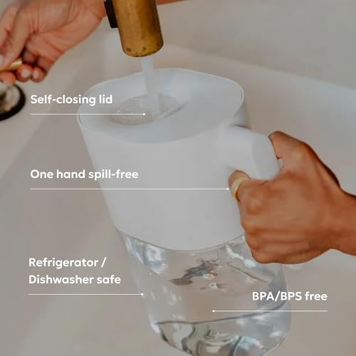 LARQ Water Filter Pitcher, 8-Cup - Removes Lead, PFAS, Chlorine & HAA5 | NSF-tested Nano Zero plant-based filter keeps healthy minerals; BPA-free, fits fridge, 60-gal filter, water jug, Pure White