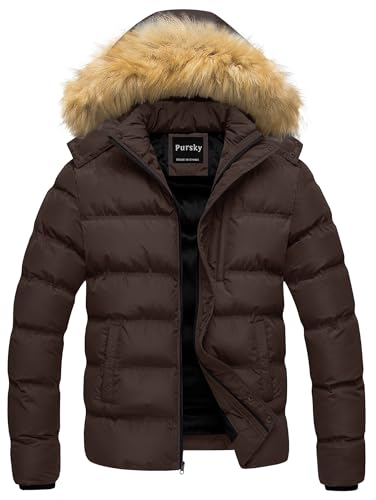Image of Pursky Men's Puffer Jacket Waterproof Winter Bubble Coats Ski Parka Fur Hooded