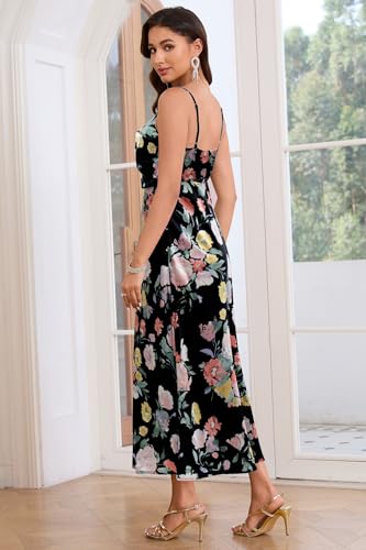 Image of Women's Summer Satin Dress Elegant Cowl Neck Adjustable Spaghetti Strap Wedding Guest Cocktail Party Maxi Dresses