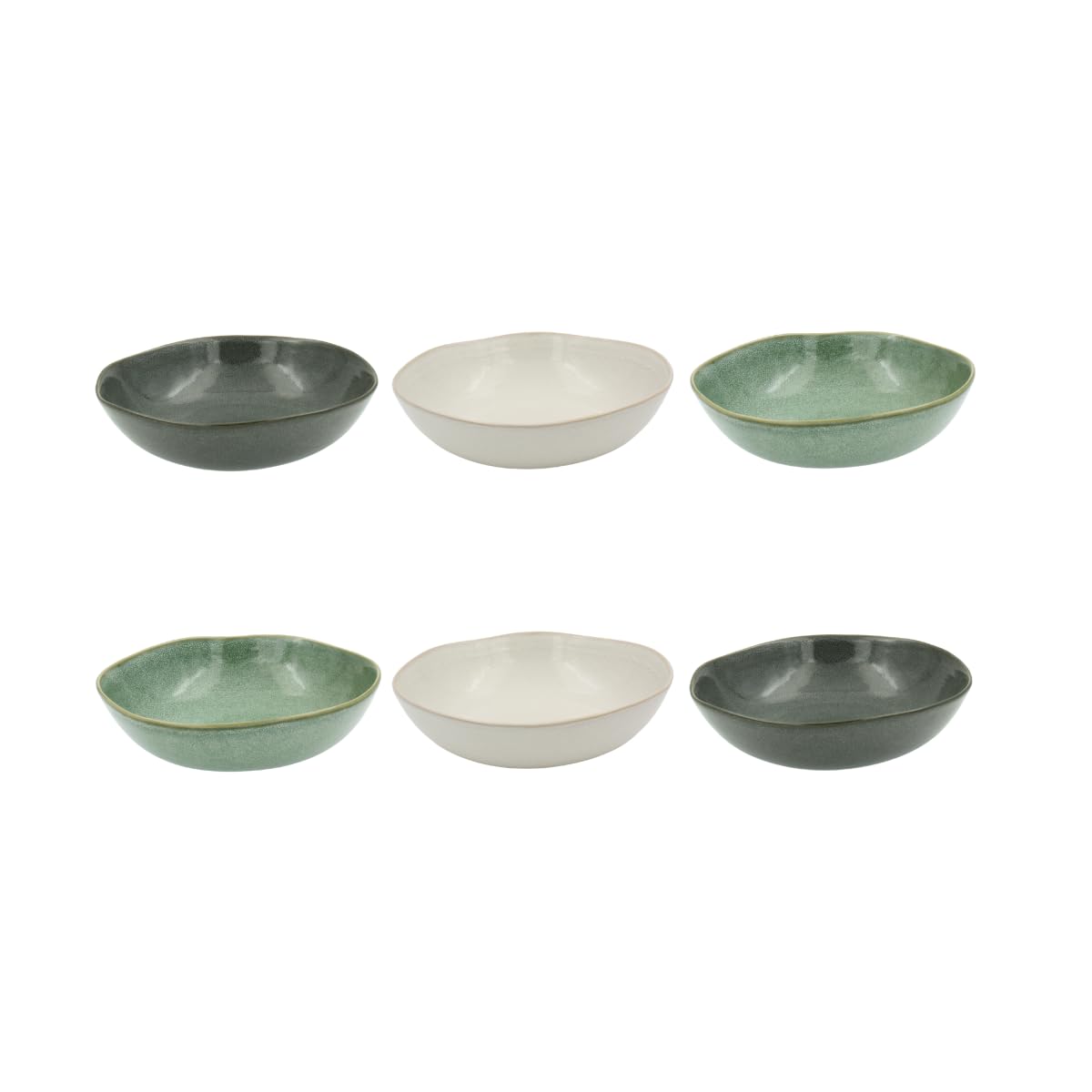 Artime Lot de 6 Assiettes Creuses Ø20,5 cm, Céramique, Teintes Vert-Gris et Blanc Crème, Design Feuillage
