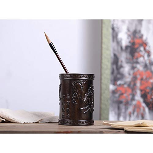 Jkxwx Pen Holder Ebony Pen Container Creatively Carved Pen Pot Office Desktop Pen Cup Multifunction Desk Pencil Holder,For Home Office School Pencil Holder (Color : A) #TOP4