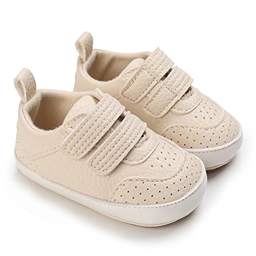 Image of Clowora Baby Boys Girls Shoes Non-Slip Rubber Sole Sneakers Infant First Walking Toddler Crib Shoes Newborn Loafers Flats. (08 /Beige,0-6 Months)