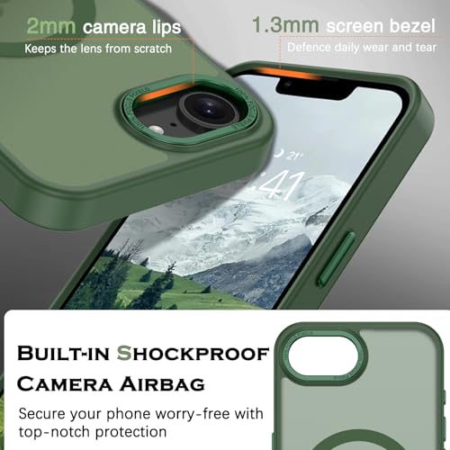 Image of YINLAI for iPhone 16e Case 6.1-inch, Magnetic Slim Matte Anti-Fingerprint, Shockproof Full Body Military Grade Protection for iPhone 16e Cover, Green