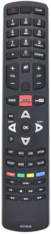 Replacement Remote Control Work for TVAudioProjector 0rigjnal RC3100L09 for KALLEY Smart TV K-LED40FHDS RC3100L07