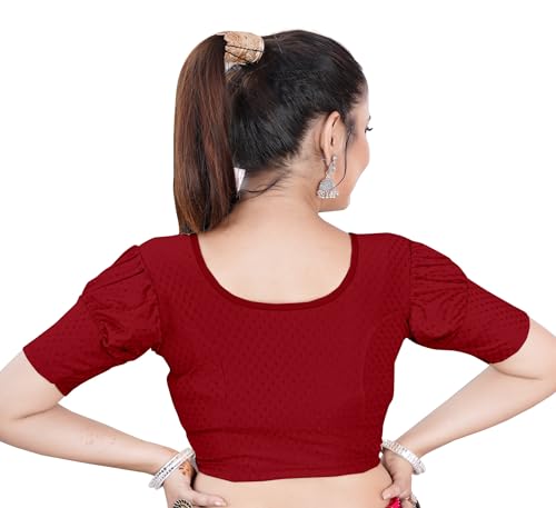 Image of Women's Black Embroidered Crop Top with Short Puff Sleeves, Scoop Neck
